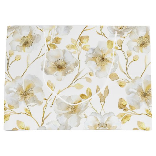 Romantisch Chic Gold White Floral Vrijgezellenfees Groot Cadeauzakje (Voorkant)