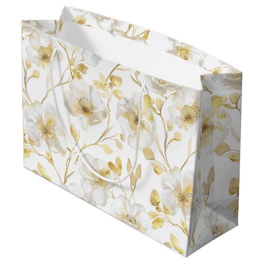 Romantisch Chic Gold White Floral Vrijgezellenfees Groot Cadeauzakje (Achterkant Gekanteld)