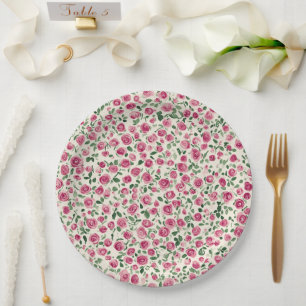 Romantisch Chic Pink Roses Floral Vrijgezellenfees Papieren Bordje