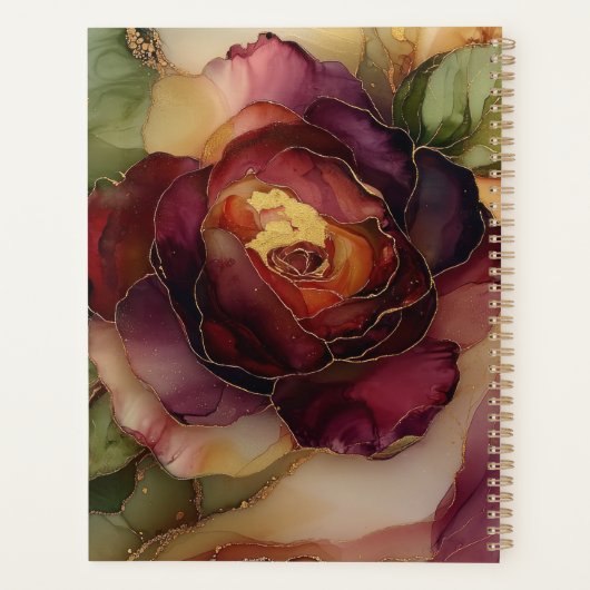 Romantisch Chic Roos Rode Bourgogne Gouden Bloemen Planner (Achterkant)