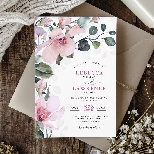 Romantisch chic roos roze botanische bruiloft kaart