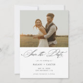 Romantisch Chic Trendy Script Rustieke Fotobruilof Save The Date (Voorkant)