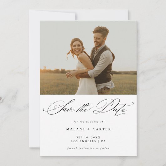 Romantisch Chic Trendy Script Rustieke Fotobruilof Save The Date (Voorkant)