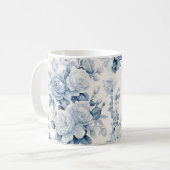 Romantisch Chique Antiek Stoffig Blauw Rozen Koffiemok (Voorkant links)