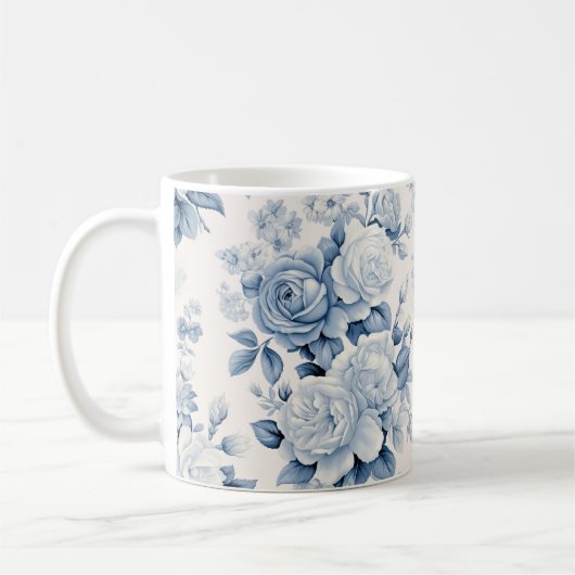 Romantisch Chique Antiek Stoffig Blauw Rozen Koffiemok (Links)