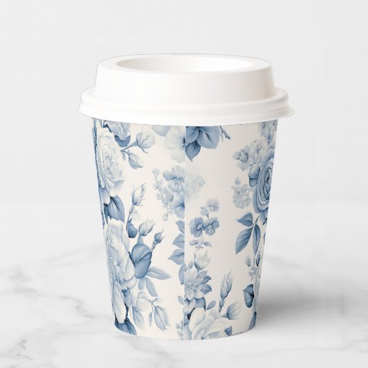 Romantisch Chique Antiek Stoffig Blauw Rozen Papieren Bekers (Rechts)