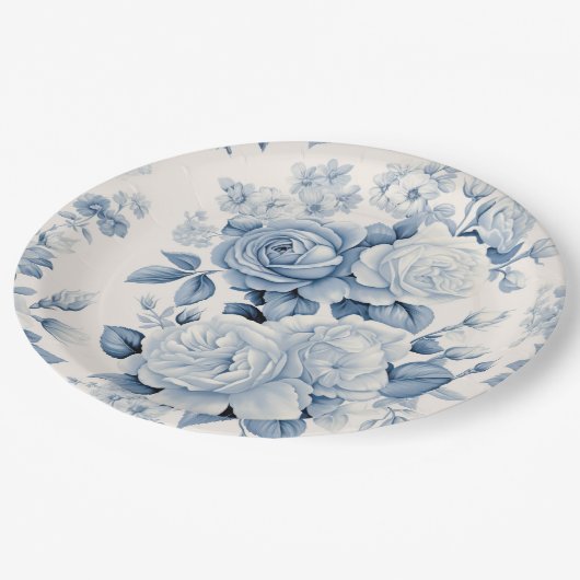 Romantisch Chique Antiek Stoffig Blauw Rozen Papieren Bordje (Gekanteld)