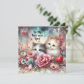 Romantisch Christelijk Stel Waterverf Kat Valentij Feestdagenkaart (Staand voorkant)