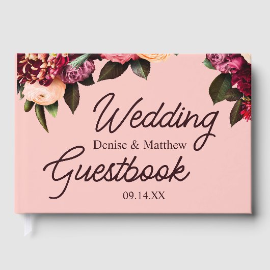 Romantisch Chrysanthemum op Ragfijn Roze Gastenboek (Voorkant)