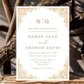 Romantisch Classic Monogram Goud  Huwelijk Kaart