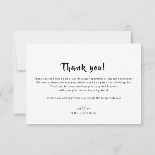 Romantisch Classy Script Bruiloft Dank u Kaart (Achterkant)