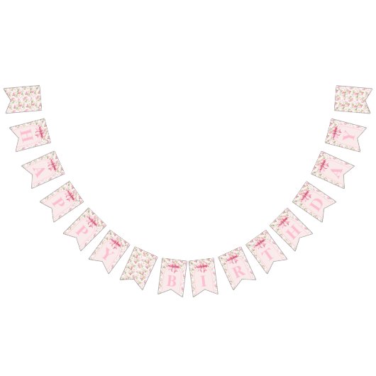 Romantisch Coquette Roos en Roze Bows Verjaardag Vlaggetjes (Alle)