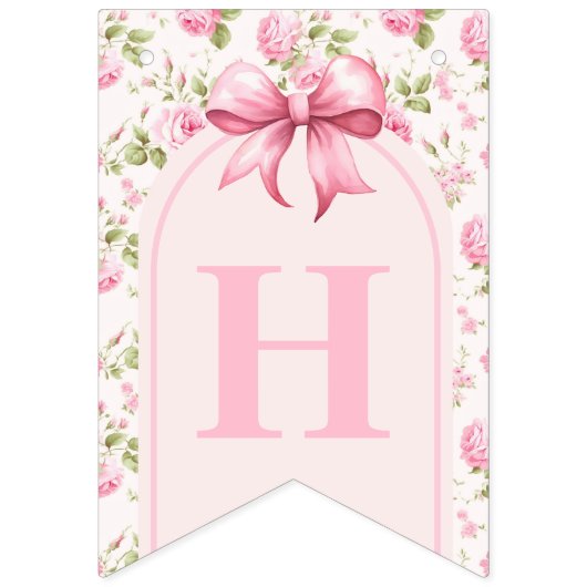Romantisch Coquette Roos en Roze Bows Verjaardag Vlaggetjes (Tweede vlag)
