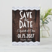 Romantisch Country Chic kant en rustiek hout Save The Date (Staand voorkant)