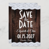 Romantisch Country Chic kant en rustiek hout Save The Date (Voorkant / Achterkant)