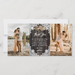 Romantisch Country Wood Bloemen Kant Trouwfoto Bedankkaart