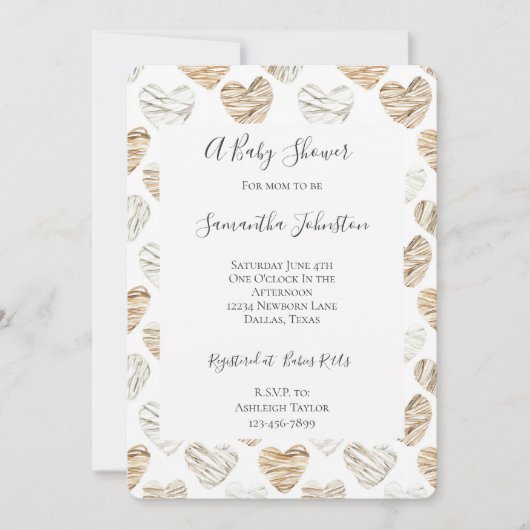 Romantisch Cream White Hearts Baby shower Kaart (Voorkant)