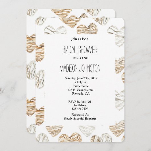 Romantisch Cream White Hearts Vrijgezellenfeest Kaart (Voorkant / Achterkant)