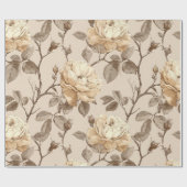 Romantisch Crème Roos Beige Bloemmotief Cadeaupapier (Vlak)
