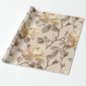 Romantisch Crème Roos Beige Bloemmotief Cadeaupapier (Uitgerold)