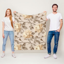Romantisch Crème Roos Beige Bloemmotief Fleece Deken