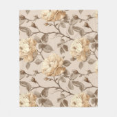 Romantisch Crème Roos Beige Bloemmotief Fleece Deken (Voorkant)