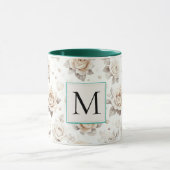 Romantisch Crème Roos Bloemend Monogram Mok (Midden)