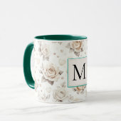 Romantisch Crème Roos Bloemend Monogram Mok (Voorkant links)