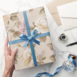 Romantisch crèmekleurig roos beige bloemmotief cadeaupapier