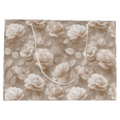 Romantisch crèmekleurig roos beige bloemmotief groot cadeauzakje (Achterkant)