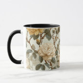 Romantisch crèmekleurig roos beige bloemmotief mok (Links)