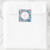 romantisch cute bloemrijk roze modern vierkante sticker (Tas)