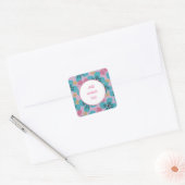 romantisch cute bloemrijk roze modern vierkante sticker (Envelop)