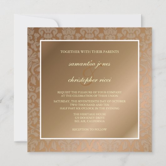  + Romantisch Damask Huwelijksuitnodigingen Kaart (Achterkant)