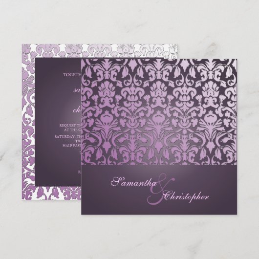 +ROMANTISCH DAMASK/PAARS/INVITATIES KAART (Voorkant / Achterkant)