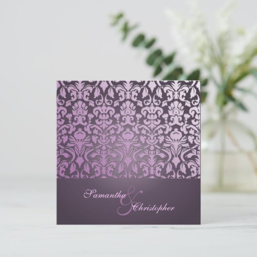 +ROMANTISCH DAMASK/PAARS/INVITATIES KAART (Staand voorkant)
