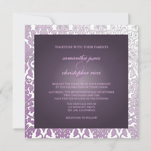 +ROMANTISCH DAMASK/PAARS/INVITATIES KAART (Achterkant)