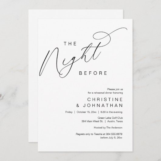 Romantisch de avond voor bruiloft repetitie diner kaart (Voorkant / Achterkant)