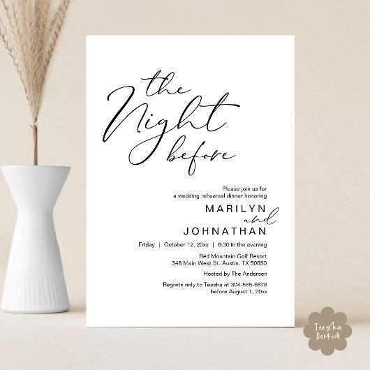 Romantisch de avond voor bruiloft repetitie diner kaart