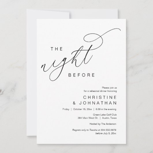 Romantisch de avond voor bruiloft repetitie diner kaart (Voorkant)