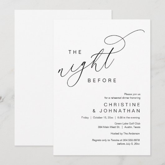 Romantisch de avond voor bruiloft repetitie diner kaart (Voorkant / Achterkant)