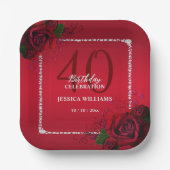 Romantisch Decoratief Rozen Verjaardagsfeest Papieren Bordje (Voorkant)