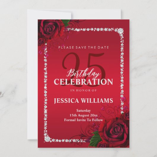 Romantisch Decoratief Rozen Verjaardagsfeest Save The Date (Voorkant)