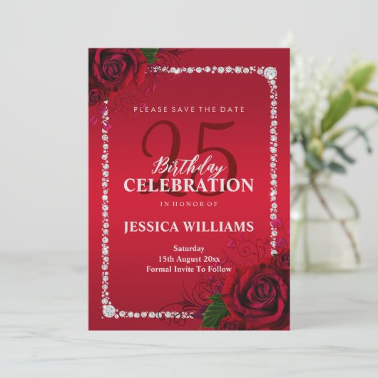 Romantisch Decoratief Rozen Verjaardagsfeest Save The Date (Staand voorkant)