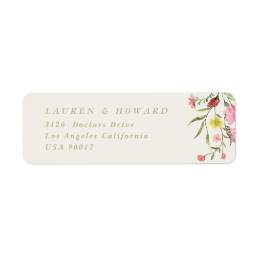 romantisch delicate bloemrijke lente retouradres etiket (Voorkant)