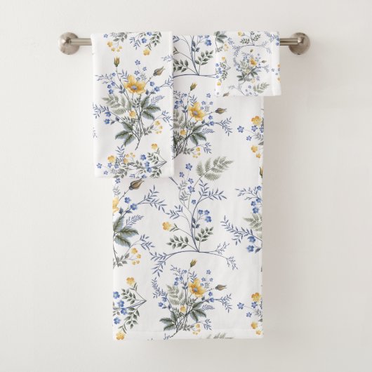 romantisch delicate wilde bloem motief Geel blauw Bad Handdoek (Insitu)