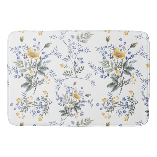 romantisch delicate wilde bloem motief Geel blauw Badmat (Voorkant)