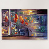 Romantisch diner bloemblaadjes op de bries raam legpuzzel (Horizontaal)