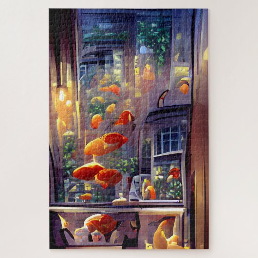 Romantisch diner bloemblaadjes op de bries raam legpuzzel (Verticaal)