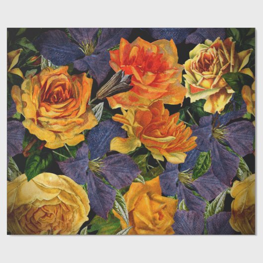 Romantisch donker roos bloempatroon cadeaupapier (Vlak)